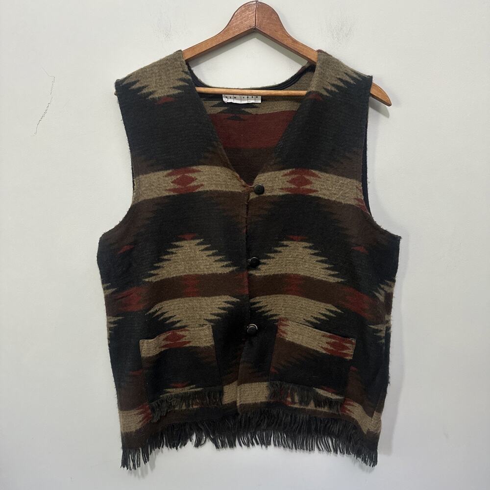 Style New York Vest Womens L/XL Brown Button Down Aztec Southwest Boho Chic *
